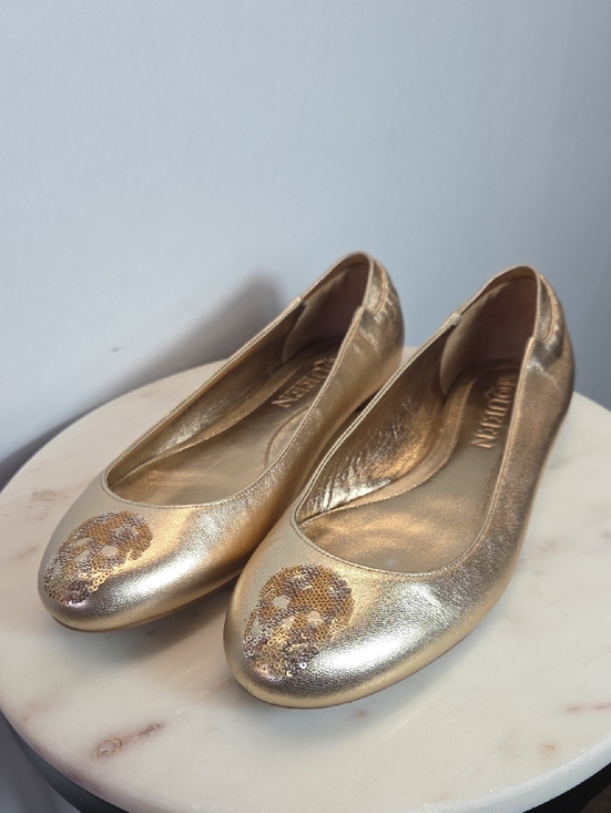 Alexander McQueen Shoes - Alexander McQueen Gold Leather Metallic Sequin-Toe Ballet Flats Size 37.5